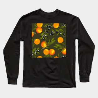 Olives and oranges on green Long Sleeve T-Shirt